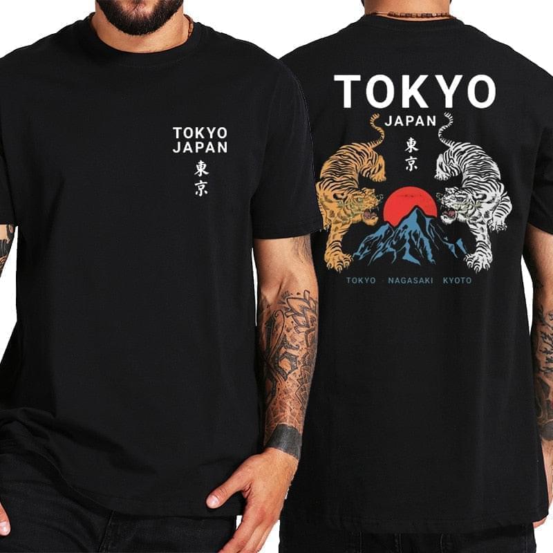 Tiger T Shirt Japanese Tokyo Back Print Harajuku Gang Gifts Street Wear  Culture Cool Design Tops Tee Homme